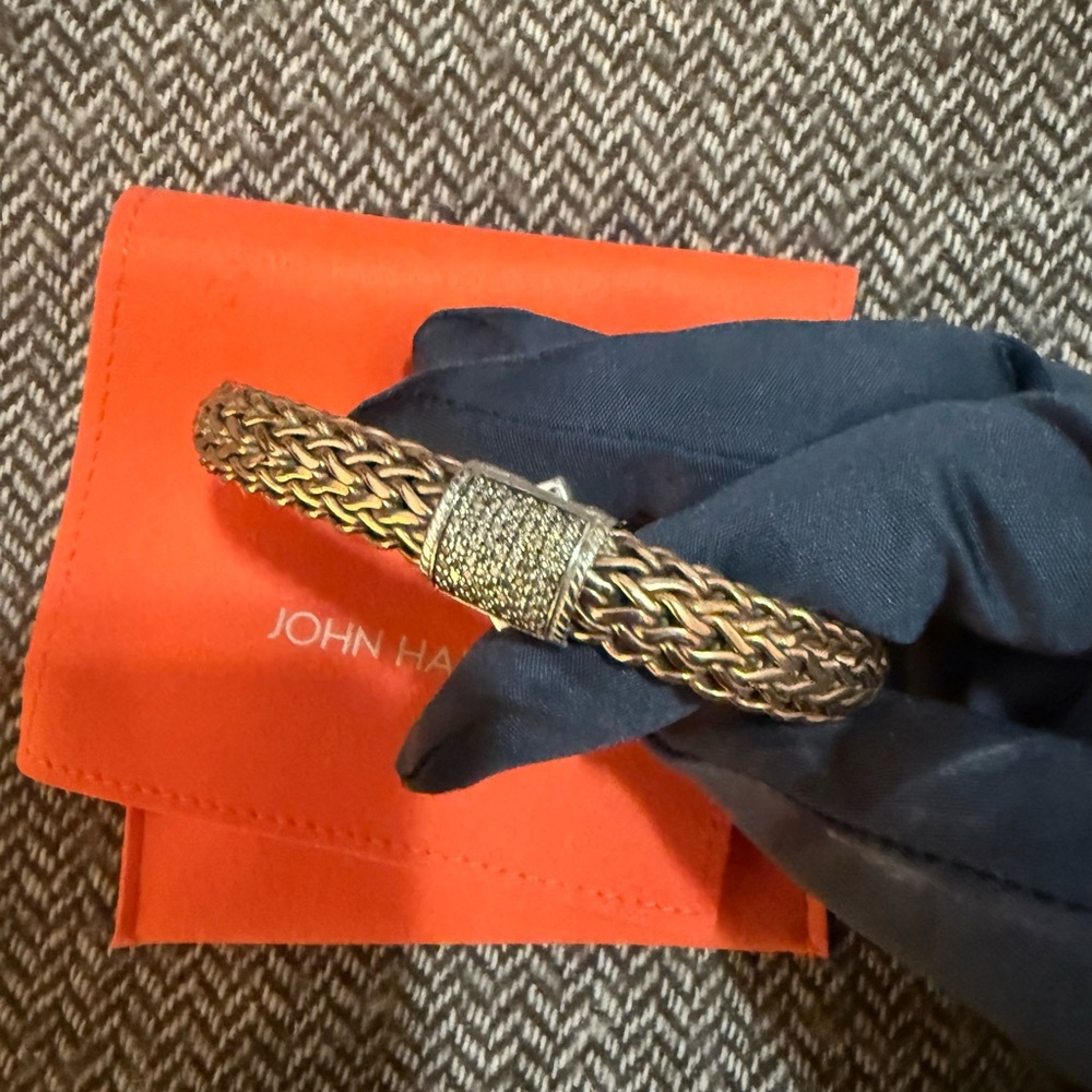 John Hardy Bronze and Silver Woven Bracelet with Brown Diamonds
